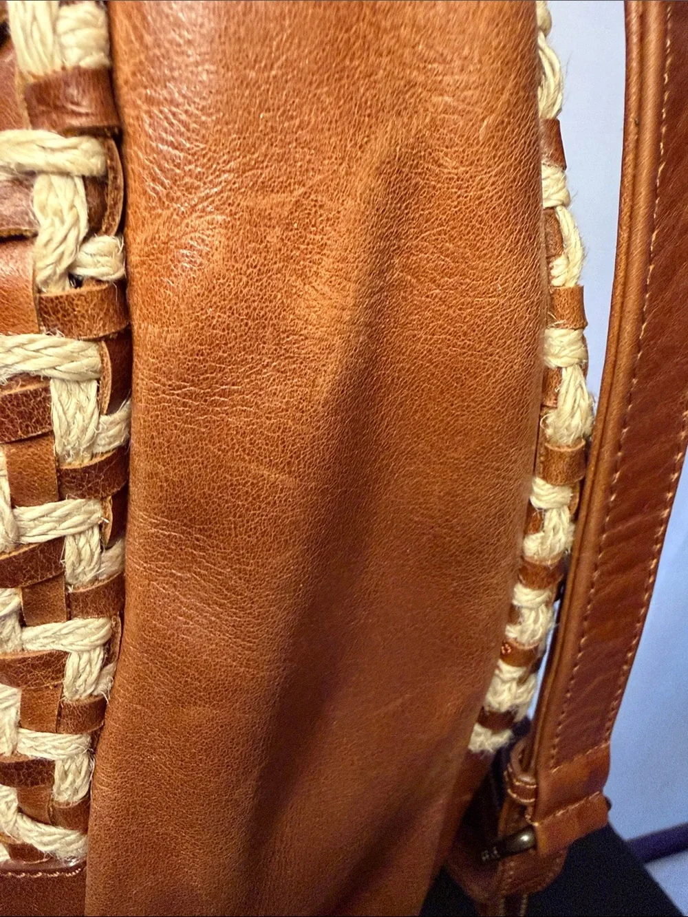 Frye Melissa Esparto Rope & Leather Hobo Bag in the Cognac colorway